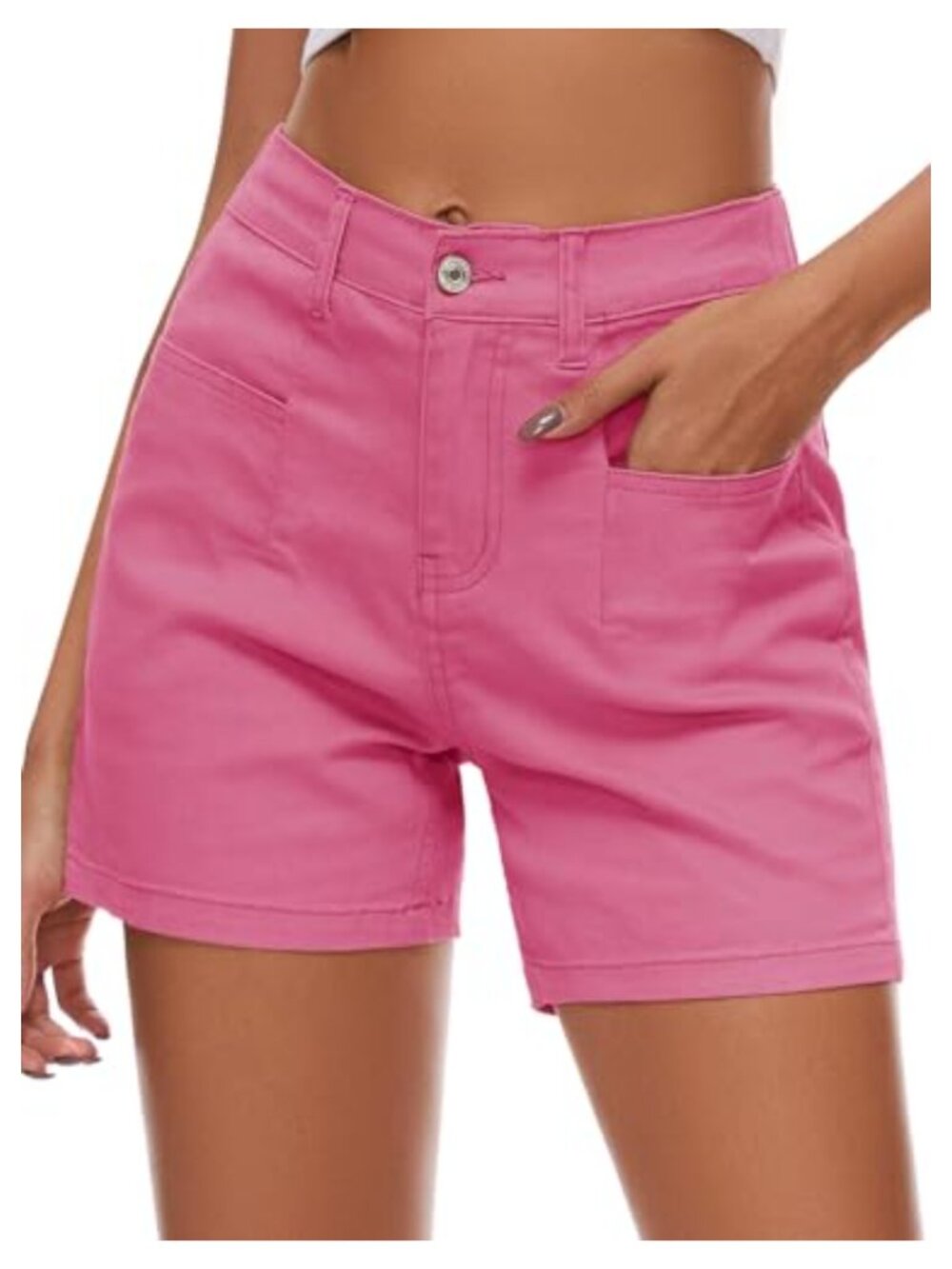 High Waist Stretchy Denim Shorts Cargo Chino Summer 4.5 Inseam